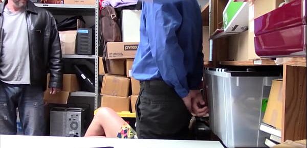 Teen shoplifter fucked by security while dad watches